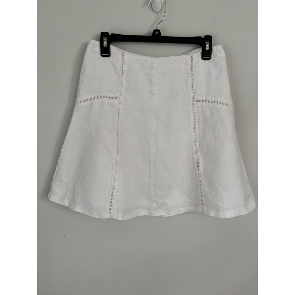 Ann Taylor LOFT White 100% Linen Ladder Stitch A-Line Mini Skirt Size 6